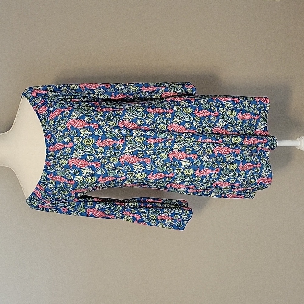 Simply Southern Bell Sleeve Mini Dress Blue And Pink Womens Size Medium